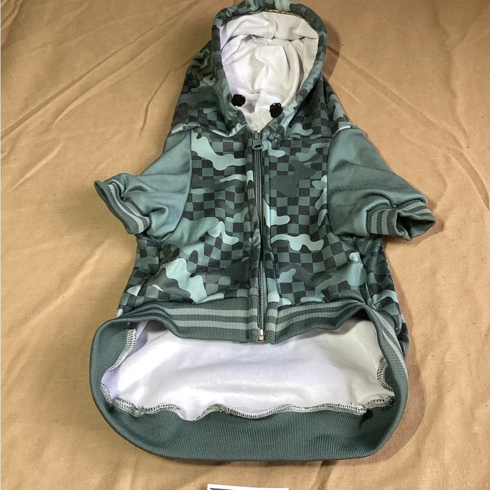 Fresh Pawz Checkered Camo Dog Hoodie Large